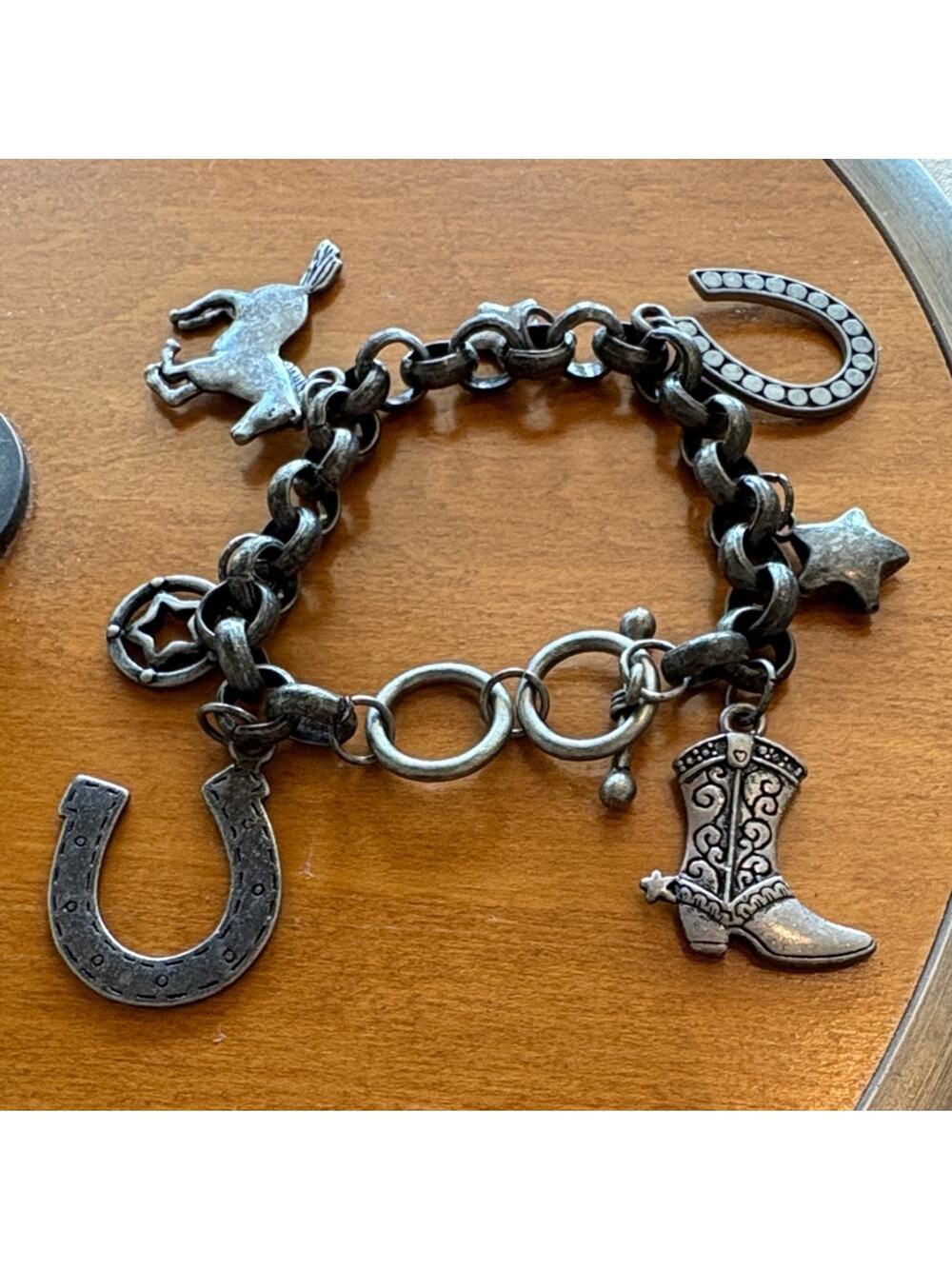 Vintage Wild West Silver chunky Charm Bracelet
